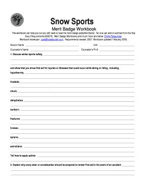 Snow Sports Merit Badge Worksheet